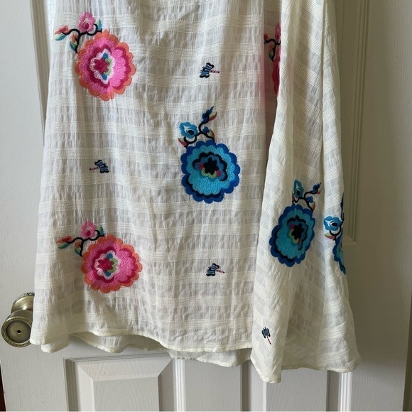 Anthropologie One Shoulder Sundress Ruffles Embroidered Floral Tan Pink Size S - Picture 7 of 13